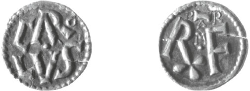 Figura 1 - a,b - Carlo Magno, Parma, denaro, 780-793 (CNI IX, p. 395 n. 1; MANPr 46688; g 1,13; mm 17)