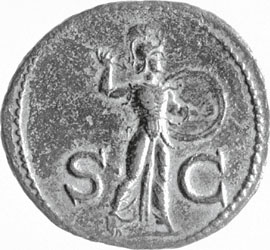 Figura 12 b - Impero Romano. Roma, Claudio (41-50 d.C), asse, rovescio (Collezione Piancastelli, Forlì; g 11,20; mm 29)