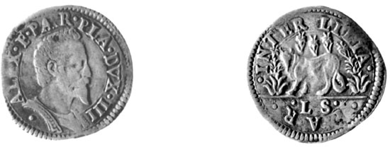 Figura 15 a,b - Parma. Alessandro Farnese, parpagliola; al rovescio, conio di Ottavio (cfr. CNI IX, pag. 471 nn. 80 e ss.)