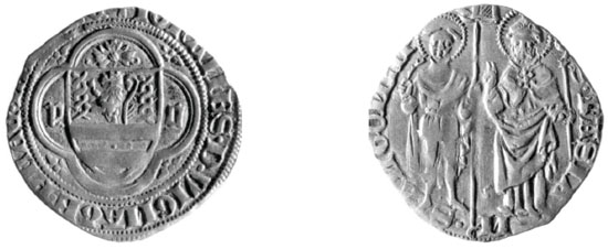 Figura 17 a,b - Piacenza. Giovanni da Vignate (1410-1413), grosso (cfr. CNI IX, p. 564 nn. 1-5)