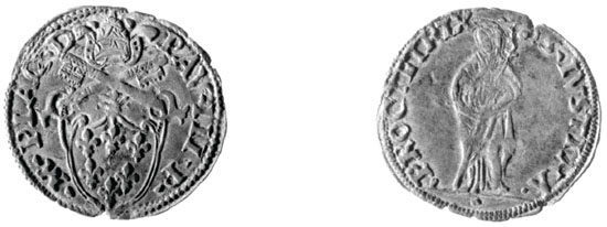 Figura 18 a,b - Piacenza. Paolo III (1534-1545), mezzo paolo (CNI IX, p. 581 n. 16)
