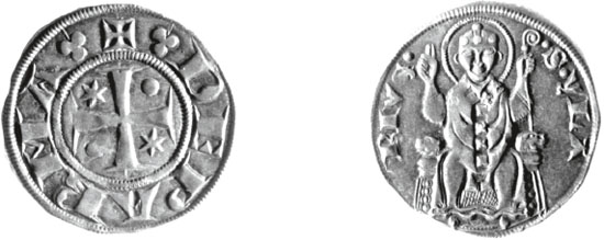 Figura 3 a,b - Parma, grosso da 10 denari, dal 1302 (CNI IX, p. 400 n. 2; MANPr 46691; g 2,09; mm 21)