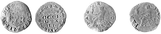Figura 30 a,b,c - Parma. Ottavio Farnese, quattrino (cfr. CNI IX, p. 460 nn. 209-214)