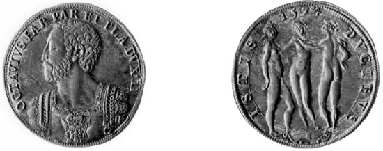 Figura 37 a,b - Parma. Ottavio Farnese, mezzo scudo (CNI IX, p. 445 n. 77; g 17,40; mm 35)