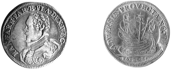Figura 42 a,b - Parma. Ranuccio I Farnese, ducatone (cfr. CNI IX, p. 487)