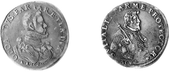 Figura 45 a,b - Parma. Odoardo Farnese, scudo, 1626 (CNI IX, p. 495 n. 17; g 26,38; mm 41)