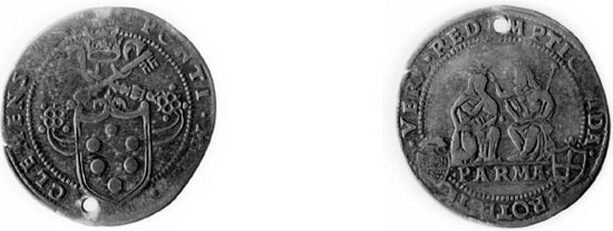 Figura 5 a,b - Parma. Clemente VII (1523-1534), doppio giulio (CNI IX, p. 428 n. 3)