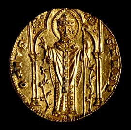 Figura 26 - Milano, Prima Repubblica, 1250-1310 (o Enrico VII di Lussemburgo, 1310-1313). Ambrosino in oro con Sant’Ambrogio benedicente al rovescio. CNI V, p. 56 n. 1